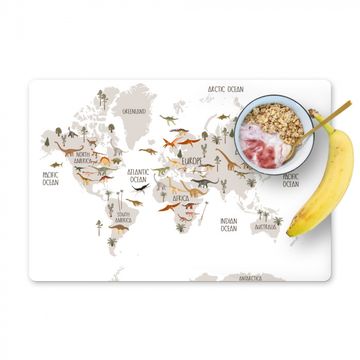 Placemat vinyl - Wereldkaart kinderen - Dinosaurussen - Kinderkamer - Jongens - Meisjes - Kinderen