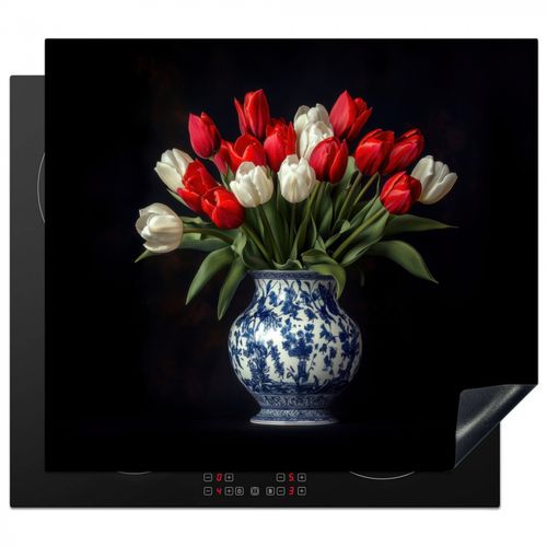 Inductie beschermer - Rode - Bloemen - Tulpen - Vaas