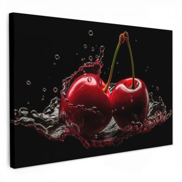 Canvas schilderij - Kersen - Rood - Fruit - Water - Zwart