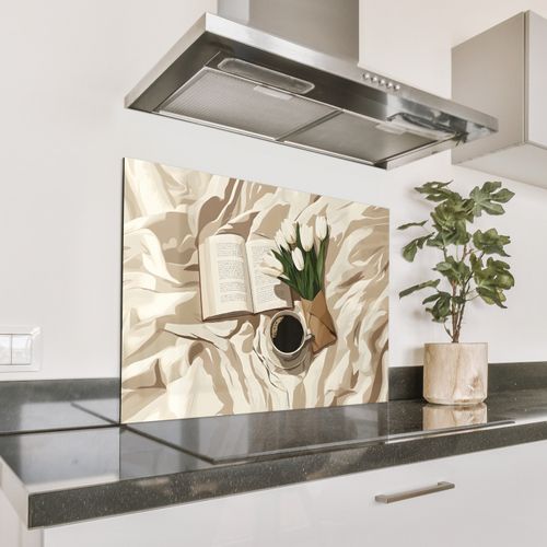 Spatscherm Aluminium - Boek - Illustratie - Tulpen - Koffie