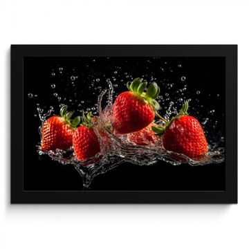 Poster met lijst - Aardbeien - Fruit - Rood - Water - Zwart