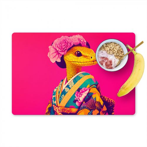 Placemat vinyl - Hagedis - Bloemen - Roze - Kimono