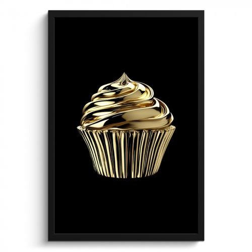 Poster met lijst - Cupcake - Eten - Goud - Zwart