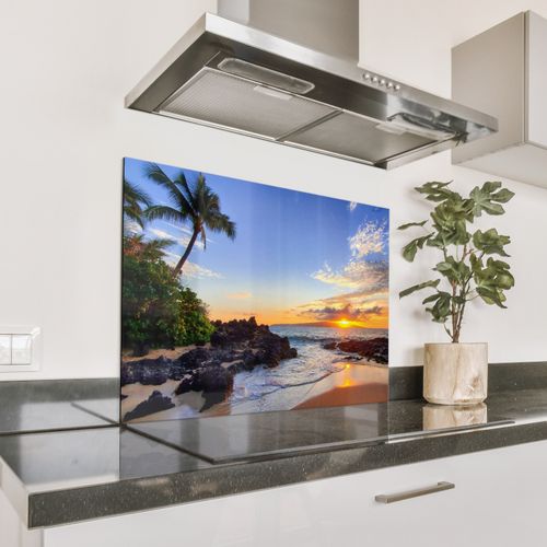 Spatscherm Aluminium - Tropisch Paradijs bij Zonsondergang