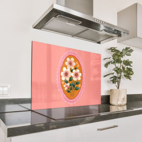 Spatscherm Aluminium - Illustratie - Bloemen - Rand - Roze