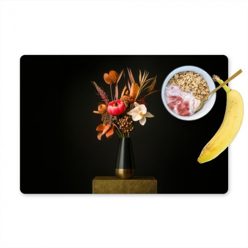 Placemat vinyl - Boeket - Oranje - Gouden - vaas