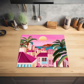 Inductie beschermer - Stad - Roze - Palmbomen