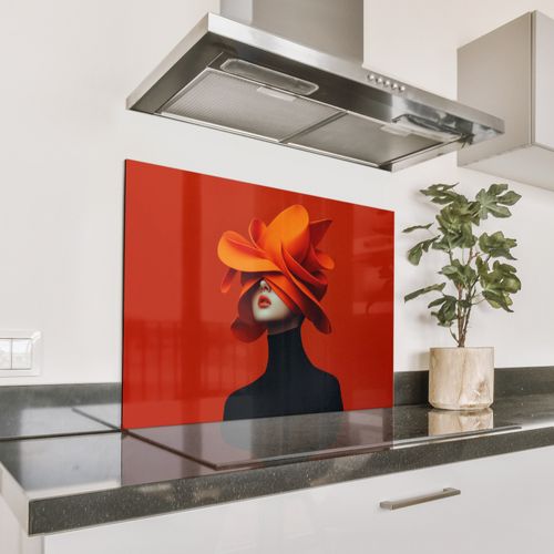 Spatscherm Aluminium - Oranje - Hoed - Vrouw