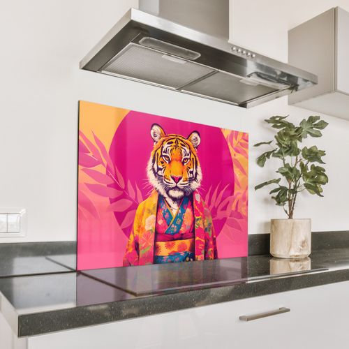 Spatscherm Aluminium - Tijger - Kimono - Planten - Roze