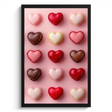 Poster met lijst - Macarons - Hartjes - Kleurrijk - Roze