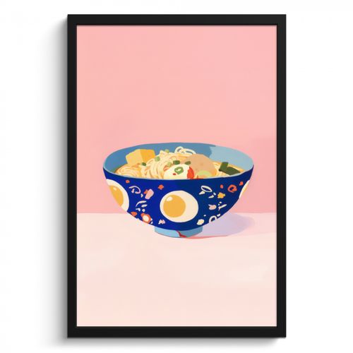 Poster met lijst - Noodles - Kom - Blauw - Illustratie
