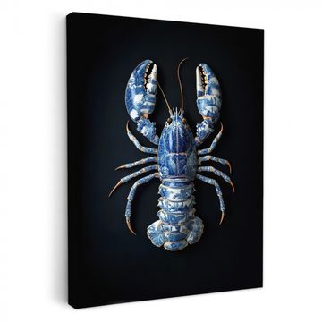 Canvas schilderij - Kreeft - Delftsblauw - Schild - Stoer