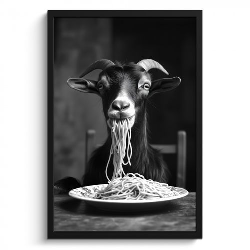 Poster met lijst - Geit - Bord - Spaghetti - Zwart Wit