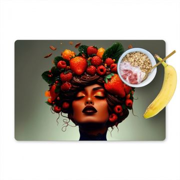 Placemat vinyl - Vrouw - Chocolade - Frambozen - Aardbeien - Koekjes