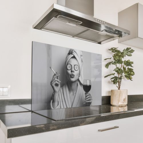 Spatscherm Aluminium - Vrouw - Masker - Wijn - Sigaret