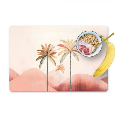Placemat vinyl - Palmbomen - Heuvels - Minimalistisch - Zachtroze