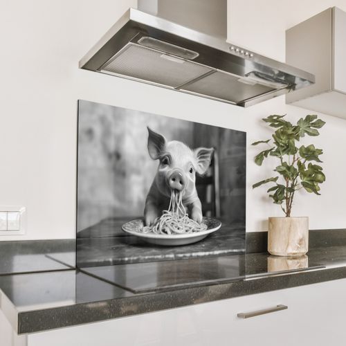 Spatscherm Aluminium - Varken - Schattig - Spaghetti - Zwart wit - Dier
