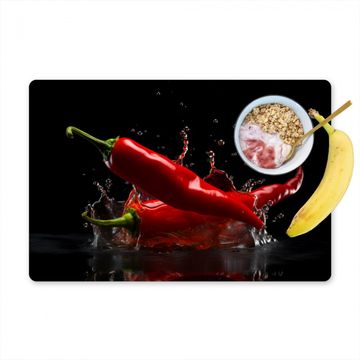 Placemat vinyl - Peper - Rood - Zwart - Water - Groente