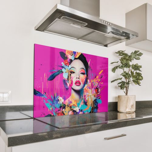 Spatscherm Aluminium - Vrouw - Portret - Abstract - Paars