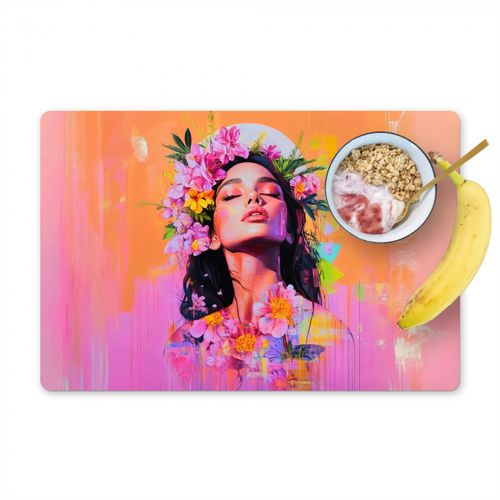 Placemat vinyl - Portret - Bloemenkroon - Vrouw