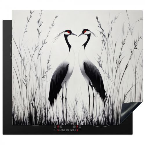 Inductie beschermer - Kraanvogels - Gras - Hartvorm - Zwart