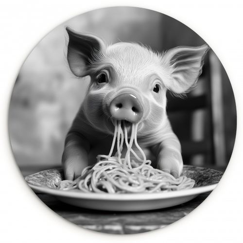 Muurcirkel - Varken - Schattig - Spaghetti - Zwart wit - Dier