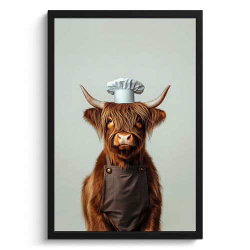 Poster met lijst - Schotse Hooglander - Bruin - Hoorns - Kokskleding