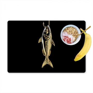 Placemat vinyl - Goud - Vis - Haak - Zwart