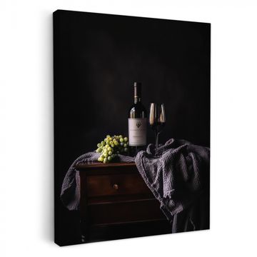 Canvas schilderij - Druiven - Wijn - Rood - Tafel