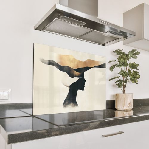 Spatscherm Aluminium - Vrouw - Golven - Zwart