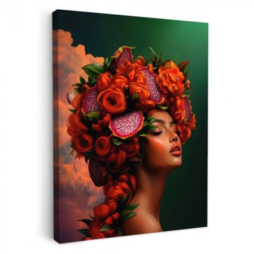 Canvas schilderij - Vrouw - Drankenfruit - Rozen