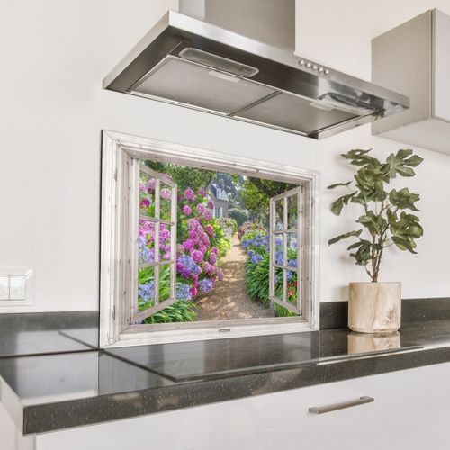 Spatscherm Aluminium - Landhuis omlijst door Hortensia's