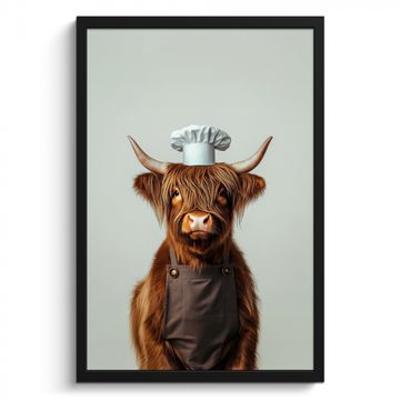 Poster met lijst - Schotse Hooglander - Bruin - Hoorns - Kokskleding