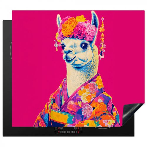 Inductie beschermer - Lama - Kimono - Bloemenkrans - Felroze