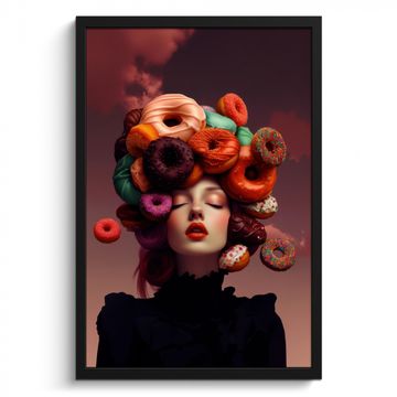 Poster met lijst - Vrouw - Donuts - Kleurrijk