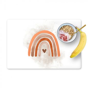 Placemat vinyl - Regenboog - Roze - Pastel kleuren - Hartje