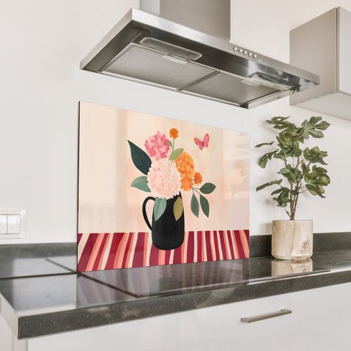 Spatscherm Aluminium - Vaas - Bloemen - Vlinder - Rood