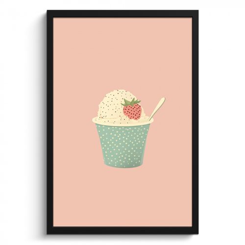 Poster met lijst - Bakje - Ijs - Aardbei - Roze