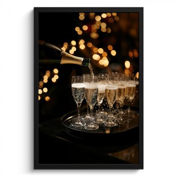 Poster met lijst - Lichtjes - Champagne - Dienblad - Glazen