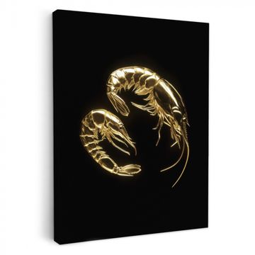 Canvas schilderij - Garnalen - Zwart - Goud - Dieren