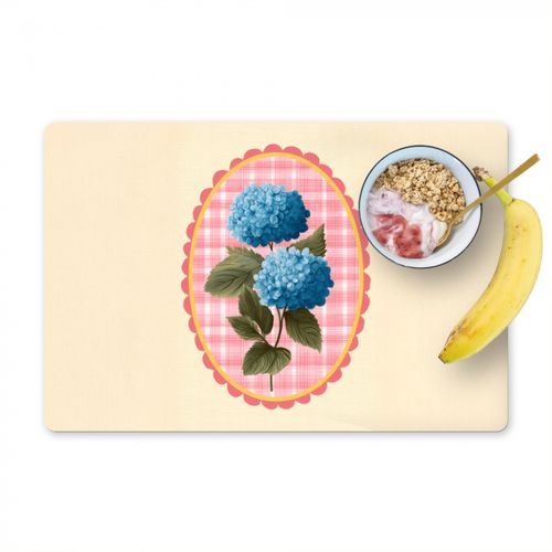 Placemat vinyl - Bloemen - Blauw - Lijst - Bladeren