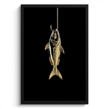 Poster met lijst - Goud - Vis - Haak - Zwart