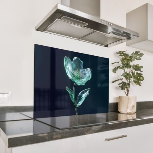 Spatscherm Aluminium - Bladeren - Bloem - Glazen - Donkerblauw