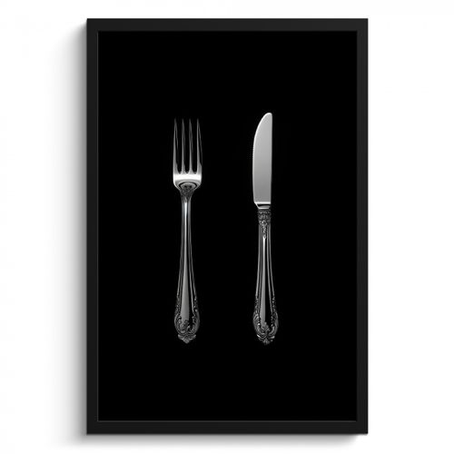 Poster met lijst - Vork - Mes - Zilver