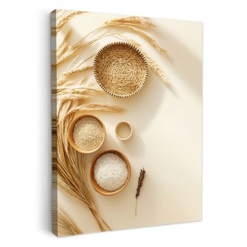 Canvas schilderij - Granen - Hout - Kom - Beige