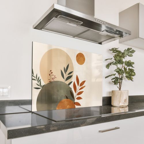 Spatscherm Aluminium - Vormen - Rond - Bladeren - Beige