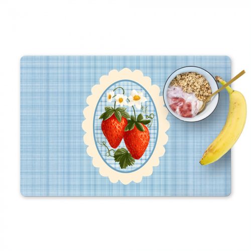 Placemat vinyl - Aardbeien - Lijst - Rood - Geruit