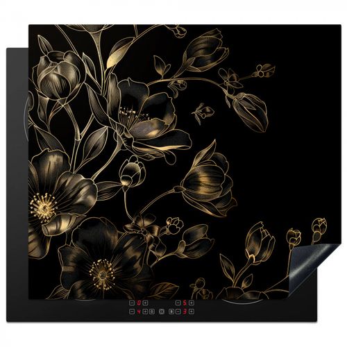 Inductie beschermer - Gouden Flora op Zwart Fluweel