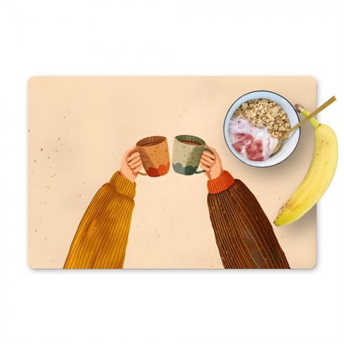 Placemat vinyl - Illustratie - Mokken - Proosten - Bruin