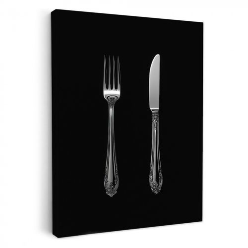 Canvas schilderij - Vork - Mes - Zilver